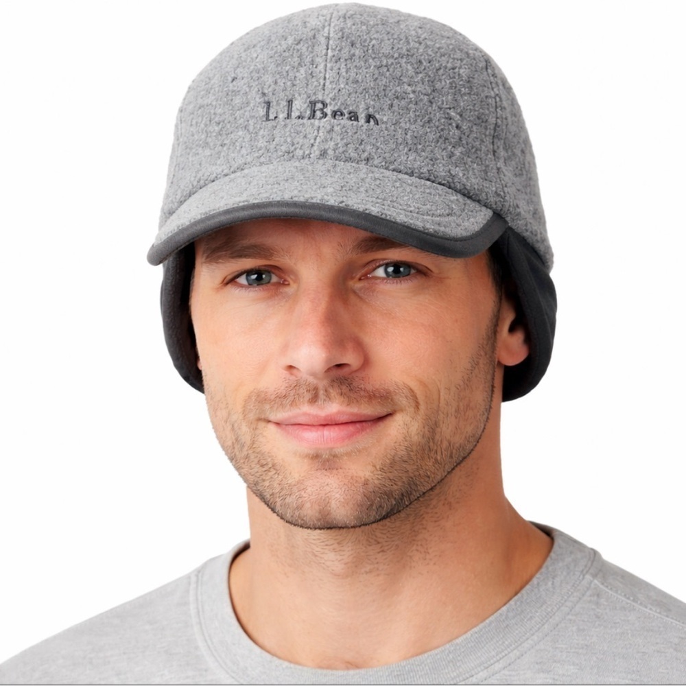 Vintage L.L . Bean Gray Black Fleece Polartec Hat Cap Ear Flaps Size L/XL - Picture 2 of 12